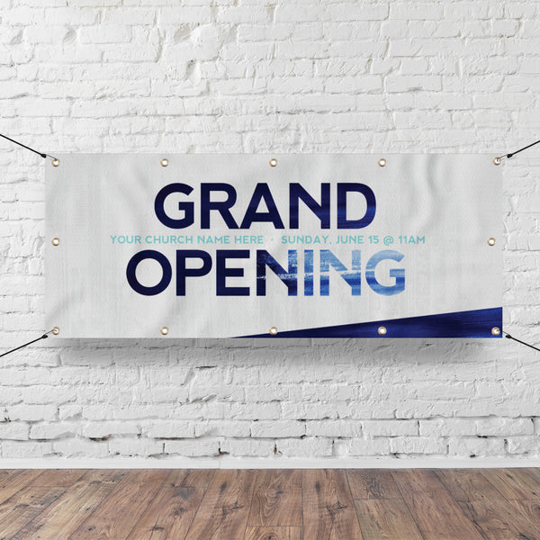 Grand Opening Blue Grunge - Horizontal Banner