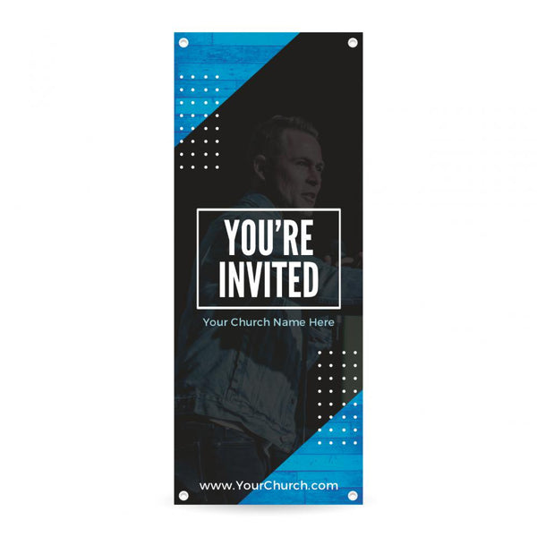 You're Invited Blue Wood - Vertical Banner