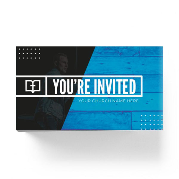 You're Invited Blue Wood - Mini Invitation Card