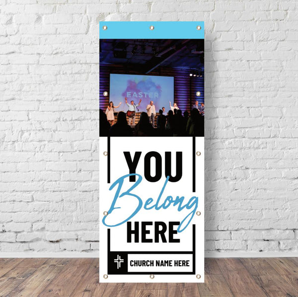 You Belong Here Blue Script - Vertical Banner
