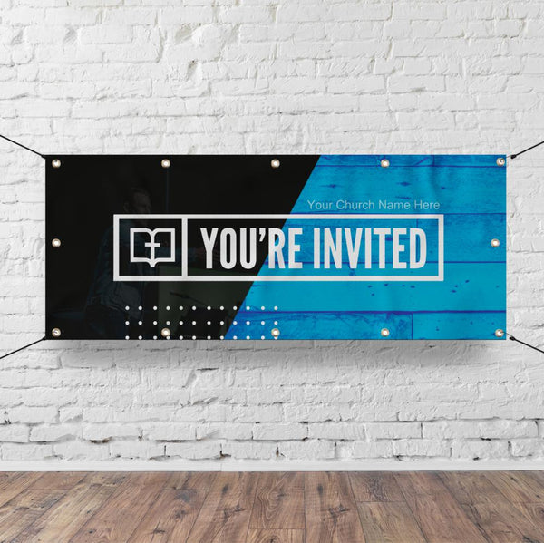 You're Invited Blue Wood - Horizontal Banner