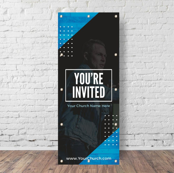 You're Invited Blue Wood - Vertical Banner
