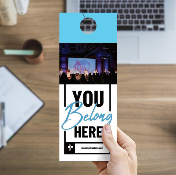 You Belong Here Blue Script - Door Hanger