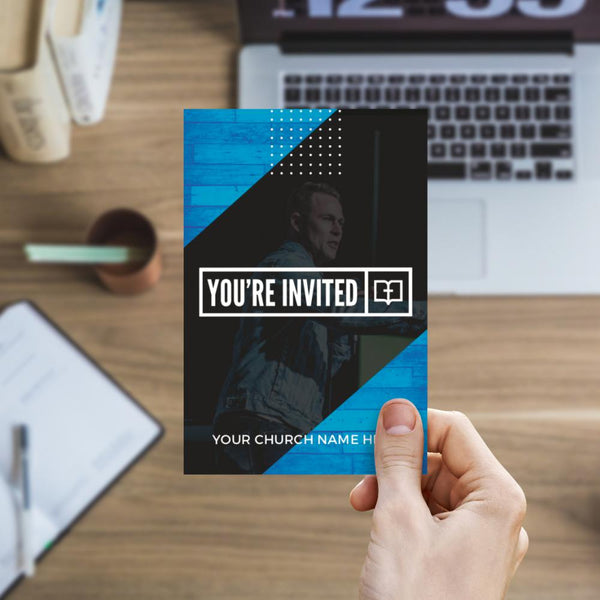 You're Invited Blue Wood - Standard Invitation Card