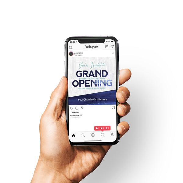Grand Opening Blue Grunge - Social Media Graphic